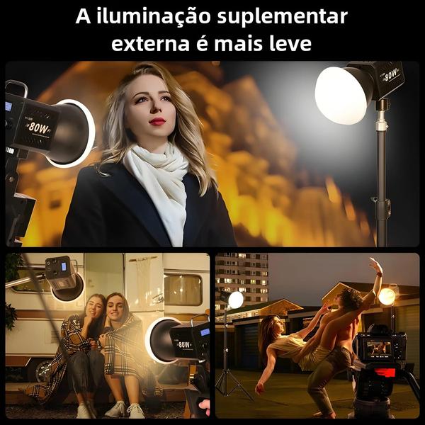 Imagem de Mini Iluminador LED COB Portátil 80W - Temperatura de Cor Dupla para Fotografia e Vídeo