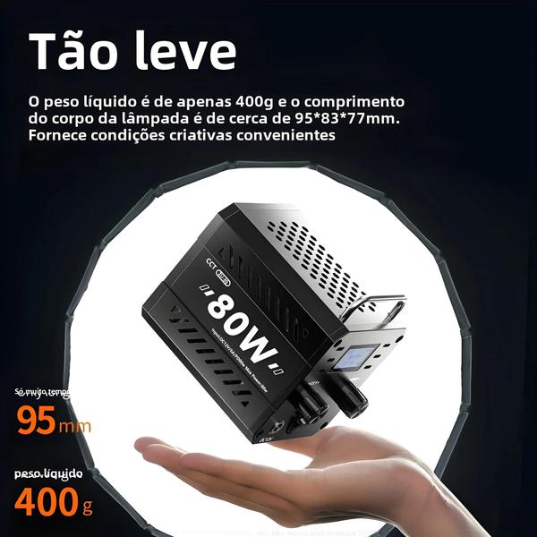 Imagem de Mini Iluminador LED COB Portátil 80W - Temperatura de Cor Dupla para Fotografia e Vídeo