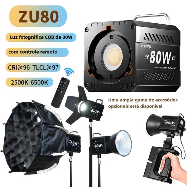 Imagem de Mini Iluminador LED COB Portátil 80W - Temperatura de Cor Dupla para Fotografia e Vídeo