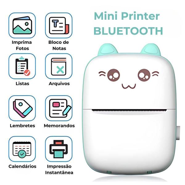 Mini Impressora Infantil Portátil Bluetooth Térmica Rosa - Friburgo Imagem de Mini Impressora Infantil Portátil Bluetooth Térmica Rosa