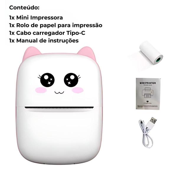 Mini Impressora Infantil Portátil Bluetooth Térmica Rosa - Friburgo Imagem de Mini Impressora Infantil Portátil Bluetooth Térmica Rosa