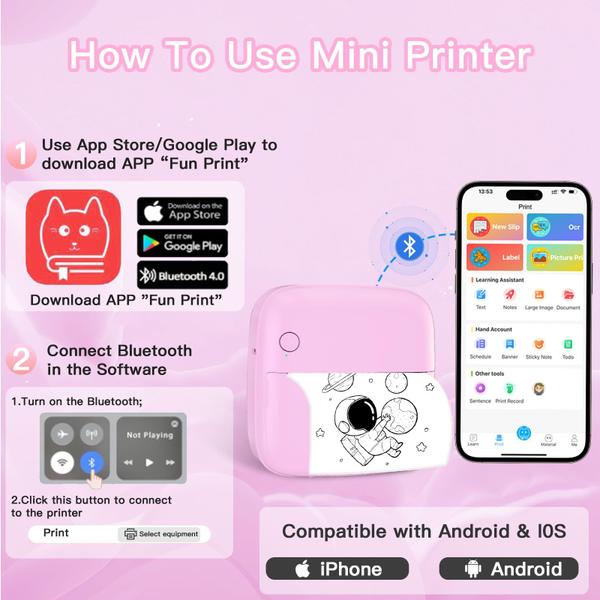 Imagem de Mini impressora Lebt Print Pod com 6 rolos de papel adesivo iOS e Android