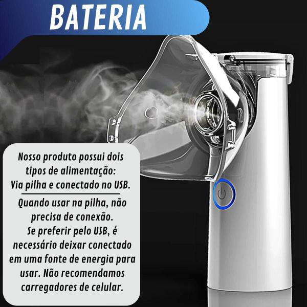 Imagem de Mini Inalador Nebulizador Portátil Mesh Ultrassônico Silencioso USB Recarregável Bivolt Sem Fio Infantil e Adulto Nebulizador Inalador