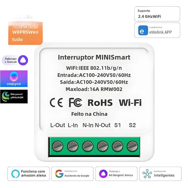 Imagem de Mini Interruptor Smart WiFi 16A - Compatível com Alexa, Google Home e SmartThings