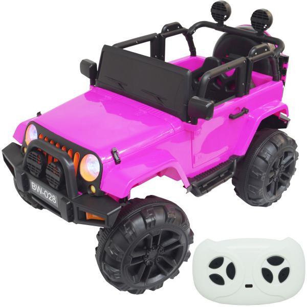 Imagem de Mini Jipe Elétrico Infantil Criança 12V com Controle Remoto Luz Som Usb Mp3 Carro Importway Rosa