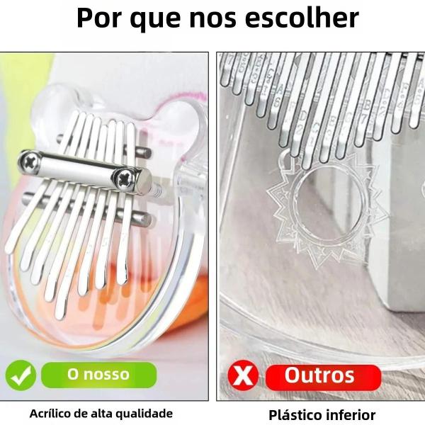 Imagem de Mini Kalimba 8 Teclas Formato Coração - Arco-íris Transparente - Piano de Polegar Miwayer