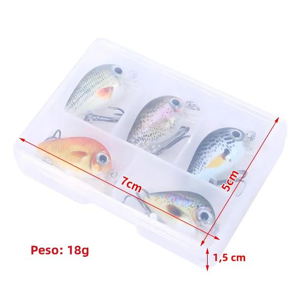 Imagem de Mini Kit Crankbait HENGJIA - 5 Peças (1,5g, 3cm) - Isca Dura para Baixo e Truta