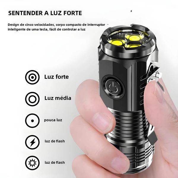 Imagem de Mini Lanterna 3 LED Super Brilhante com Carregamento USB - Portátil com Clip