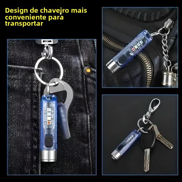 Imagem de Mini Lanterna de Chaveiro Recarregável - 10 Modos e Base Magnética