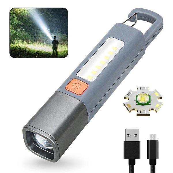 Imagem de Mini Lanterna De LED Portátil USB Recarregável Com Gancho Zoom Para Camping Exterior