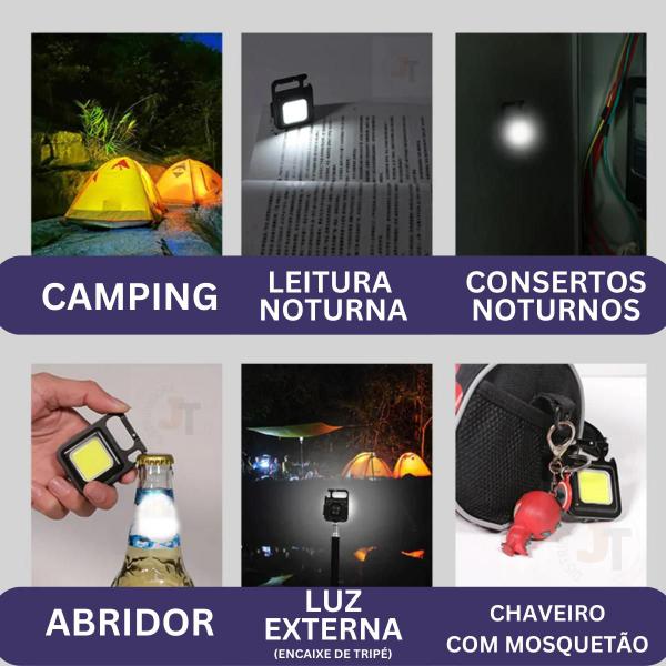 Imagem de Mini Lanterna Led Chaveiro Tática Portátil Usb Cob Abridor Multifuncional Luz Recarregável Holofote Camping Mosquetão