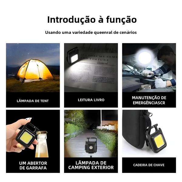 Imagem de Mini Lanterna LED Portátil com Chaveiro - Liga de Alumínio, Carregamento USB e Luz COB para Camping