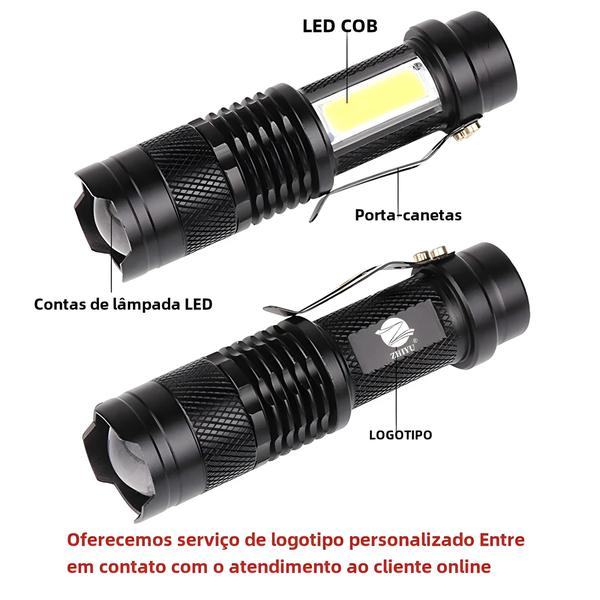 Imagem de Mini Lanterna LED Portátil Q5 - 2000 Lúmens, Zoom Ajustável, À Prova D'Água