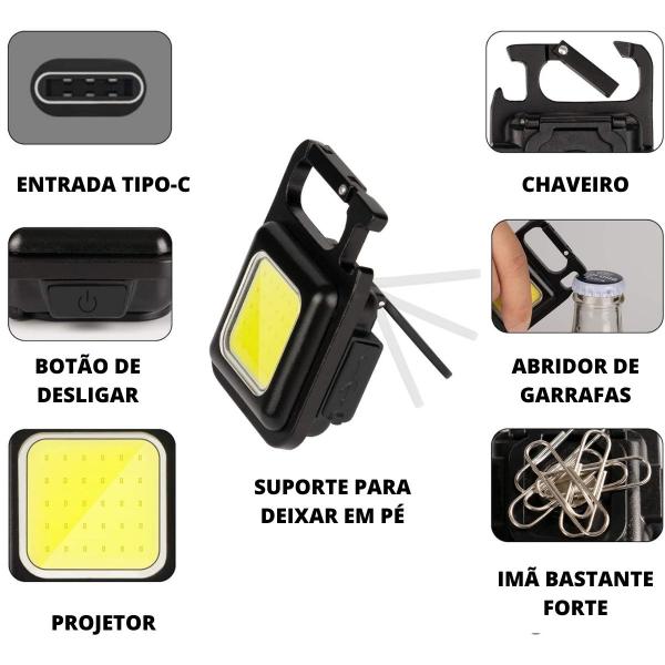 Imagem de Mini Lanterna Led Potente Recarregável Mosquetão Com Abridor