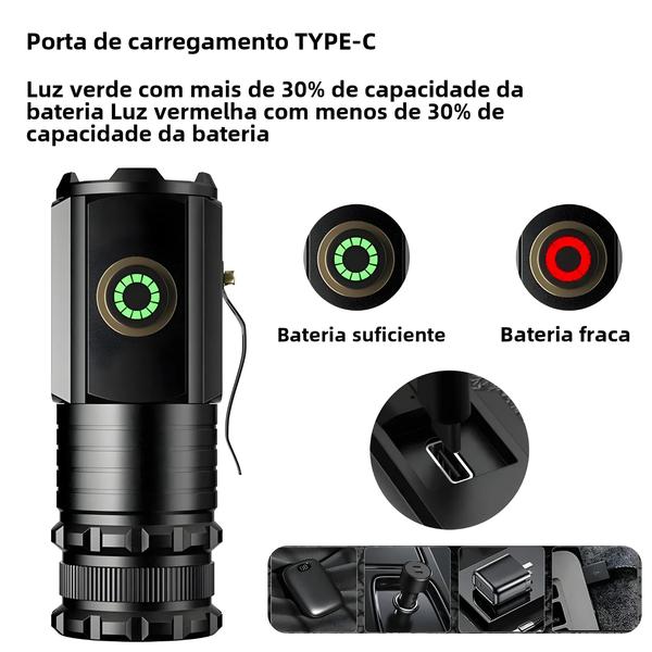 Imagem de Mini Lanterna LED Recarregável 2000LM - Ímã Traseiro e Bateria 18350