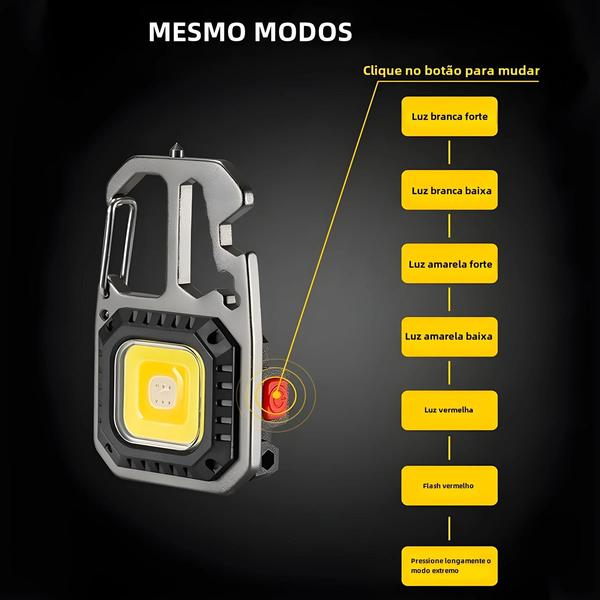 Imagem de Mini Lanterna LED Recarregável com Chaveiro e Martelo - Luz de Trabalho Portátil