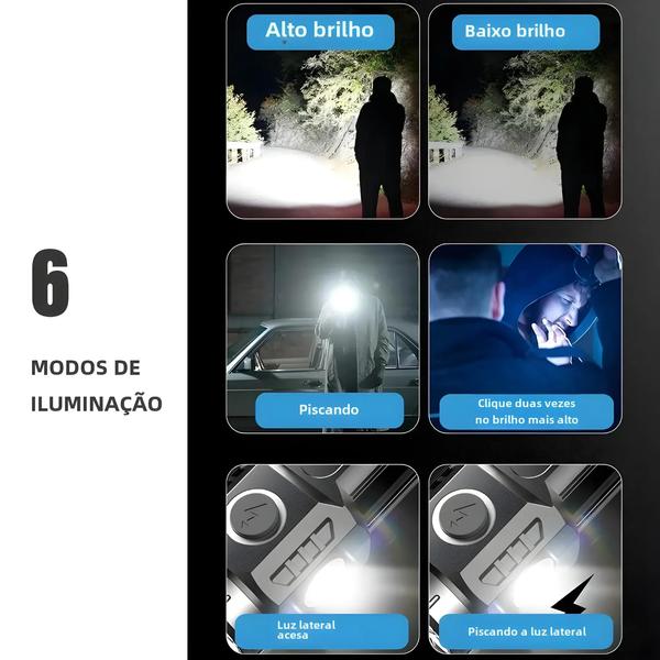 Imagem de Mini Lanterna LED Recarregável com Luzes Laterais e Ímã - Ideal para Camping e Exploração