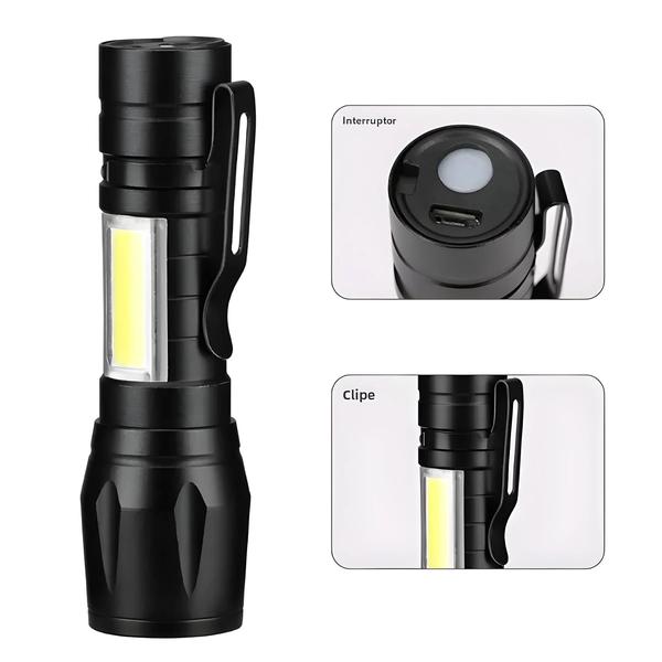 Imagem de Mini Lanterna LED Recarregável Portátil com Zoom COB XPE - Lanterna Tática para Acampamento