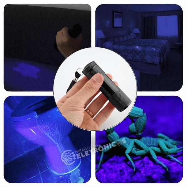 Imagem de Mini Lanterna Profissional Fluorescente 9 Led Uv Identificador de Notas Falsas LT406VM