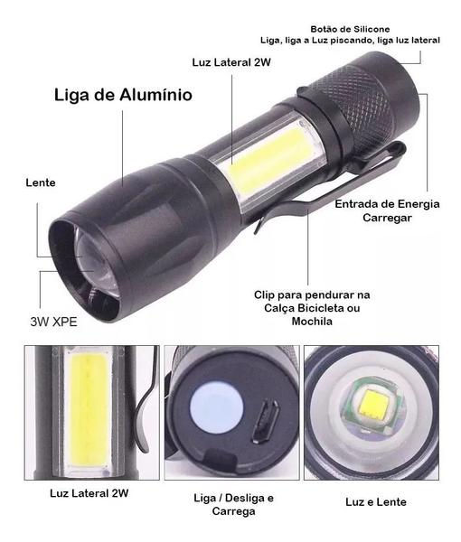 Imagem de Mini Lanterna Tática Com Usb Recarregável Lampião E Com Zoom