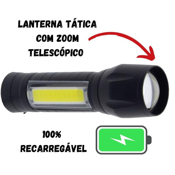 Imagem de Mini Lanterna Tática Led Recarregáveis Usb Zoom Telescópico