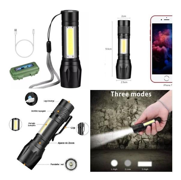 Imagem de Mini Lanterna Tática Led Usb Recarregável Profissional com Case