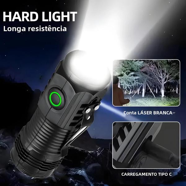 Imagem de Mini Lanterna Tática Recarregável Ultrapoderosa - 3 LEDs - Com Clipe de Metal