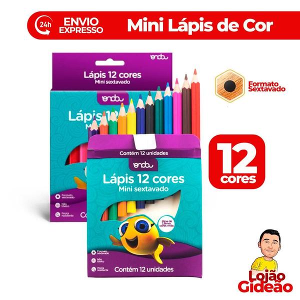 Imagem de Mini Lápis de Cor Escolar Festa Infantil 12 Cores Pequeno Cores Vibrantes