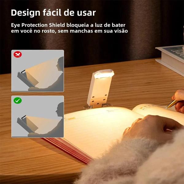 Imagem de Mini LED Luz de Leitura com Brilho Ajustável - USB Recarregável e Proteção para os Olhos