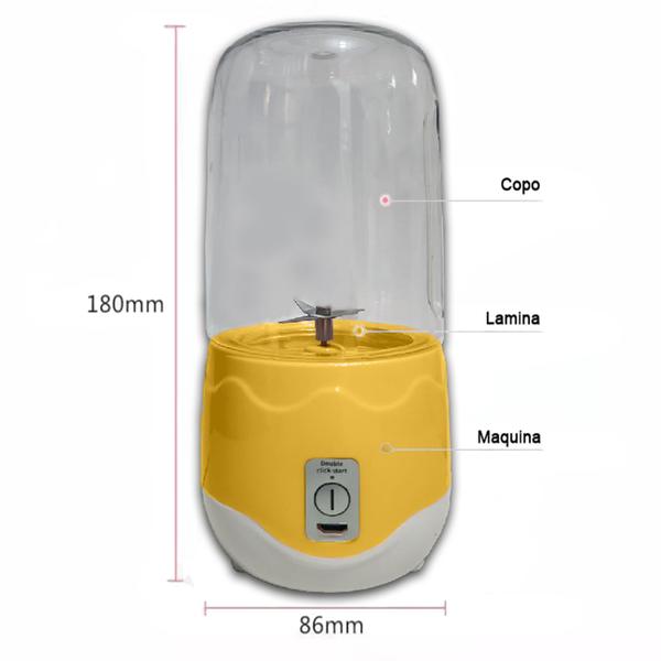 Mini Liquidificador Garrafa Mixer Copo Portátil Recarregável Amarelo Cód. 1825 - Mix Juicer Imagem de Mini Liquidificador Garrafa Mixer Copo Portátil Recarregável Amarelo Cód. 1825