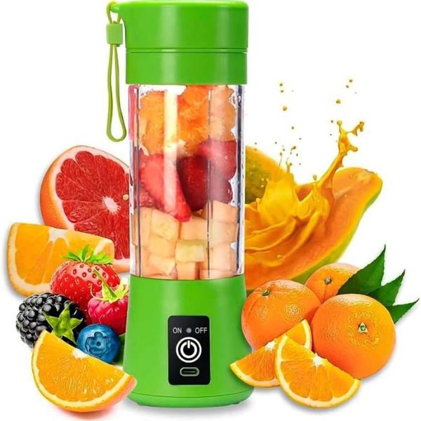 Imagem de Mini Liquidificador Garrafa Portátil VERDE Mixer Juice Para Shake USB Recarregável 6 Lâminas 