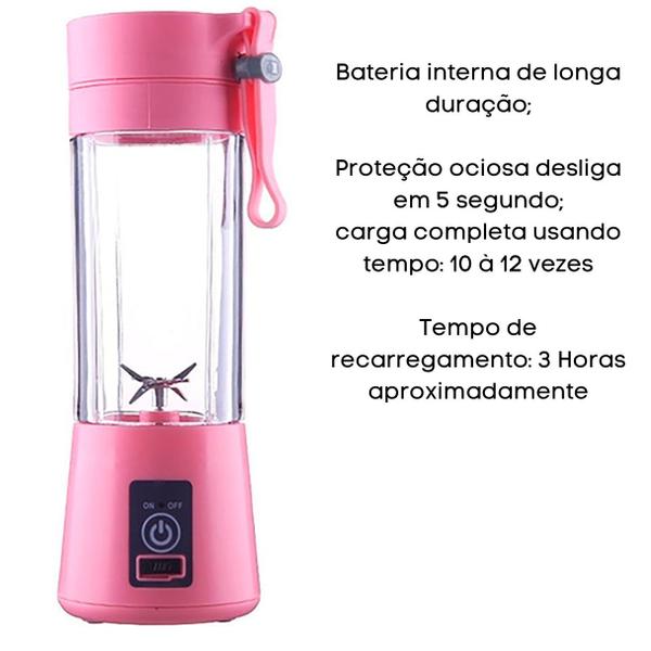Mini Liquidificador Portátil Elétrico 380 Ml Academia Shakes Sucos Vitamina Pequeno Resistente Viage - sss Imagem de Mini Liquidificador Portátil Elétrico 380 Ml Academia Shakes Sucos Vitamina Pequeno Resistente Viage