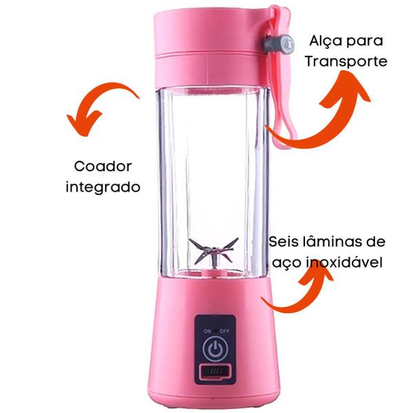 Mini Liquidificador Portátil Elétrico 380 Ml Academia Shakes Sucos Vitamina Pequeno Resistente Viage - sss Imagem de Mini Liquidificador Portátil Elétrico 380 Ml Academia Shakes Sucos Vitamina Pequeno Resistente Viage