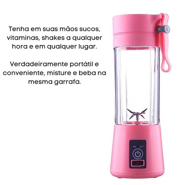 Imagem de Mini Liquidificador Portátil Elétrico Recarregável USB Rosa