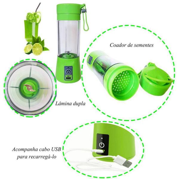 Imagem de Mini Liquidificador Portátil Elétrico Recarregável USB Verde