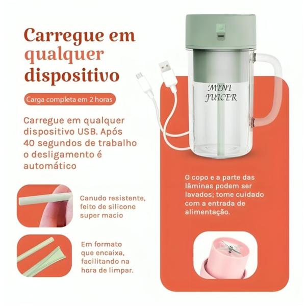 Mini Liquidificador Portátil Para Shake Whey Vitamina Squeeze Fitness Imagem de Mini Liquidificador Portátil Para Shake Whey Vitamina Squeeze Fitness