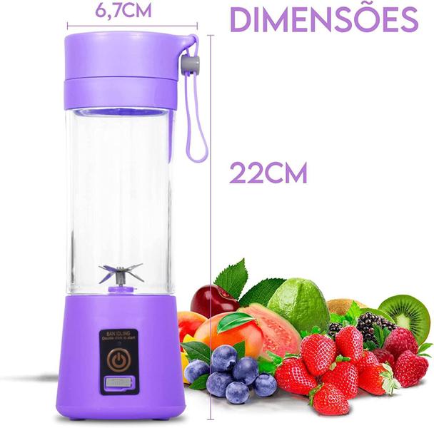 Imagem de Mini Liquidificador Portátil Recarregável 6 Lâminas Roxo