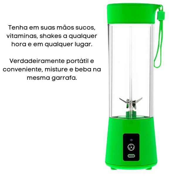 Mini Liquidificador Portátil Recarregável 6 Lâminas Verde - ELLO Imagem de Mini Liquidificador Portátil Recarregável 6 Lâminas Verde