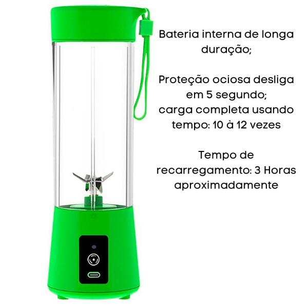 Mini Liquidificador Portátil Recarregável 6 Lâminas Verde - ELLO Imagem de Mini Liquidificador Portátil Recarregável 6 Lâminas Verde