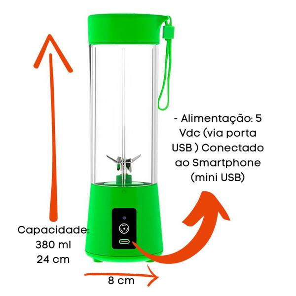 Mini Liquidificador Portátil Recarregável 6 Lâminas Verde - ELLO Imagem de Mini Liquidificador Portátil Recarregável 6 Lâminas Verde