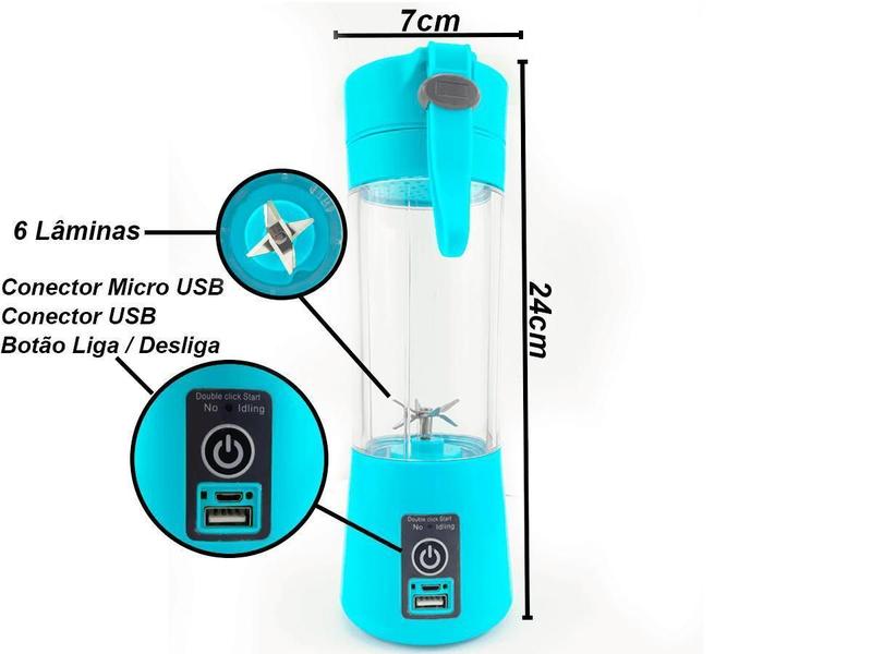 Mini Liquidificador Portátil Recarregável Usb 6 Lâminas - Azul - Aquilae Imagem de Mini Liquidificador Portátil Recarregável Usb 6 Lâminas - Azul
