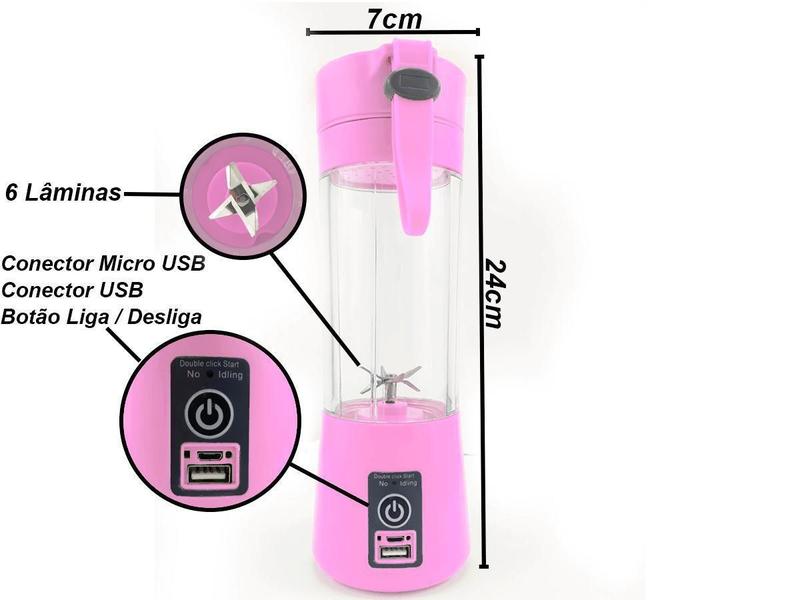 Imagem de Mini Liquidificador Portátil Recarregável Usb 6 Lâminas - Rosa