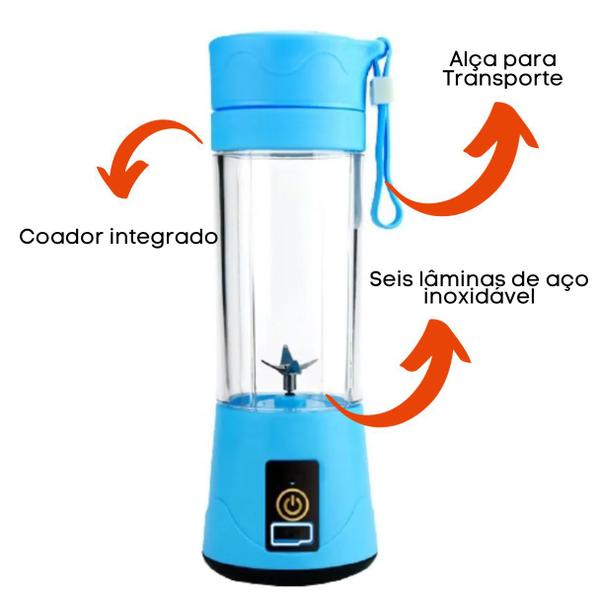 Mini Liquidificador Portátil Shake Juice Cup E Cabo Usb Azul - ELLO Imagem de Mini Liquidificador Portátil Shake Juice Cup E Cabo Usb Azul
