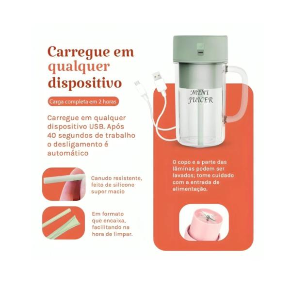 Imagem de Mini Liquidificador Portátil Shake Rio Home 340 ml Recarregável