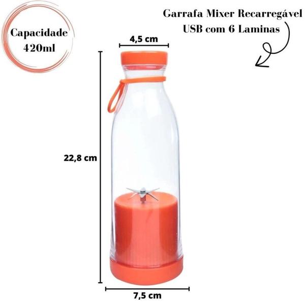 Imagem de Mini Liquidificador Portatil USB 420ML - Laranja - Quanhe