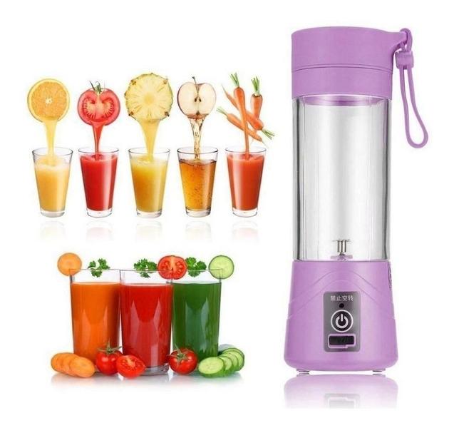 Mini Liquidificador Suco Portátil Trabalho Recarregável Roxo - Geral Imagem de Mini Liquidificador Suco Portátil Trabalho Recarregável Roxo