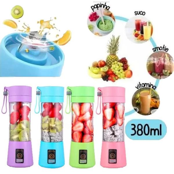 Mini Liquidificador Suco Portátil Trabalho Recarregável Roxo - Geral Imagem de Mini Liquidificador Suco Portátil Trabalho Recarregável Roxo
