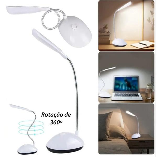 Imagem de Mini Luminária LED Flexível Portátil a Pilha Luz Branca Mesa Leitura Notebook CORES