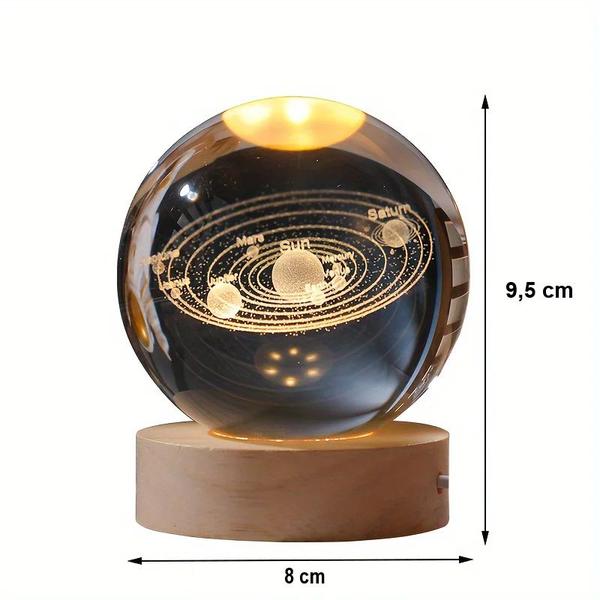 Imagem de Mini Luminária Led Globo De Vidro Planeta Sistema Solar 3d Com Cabo Usb