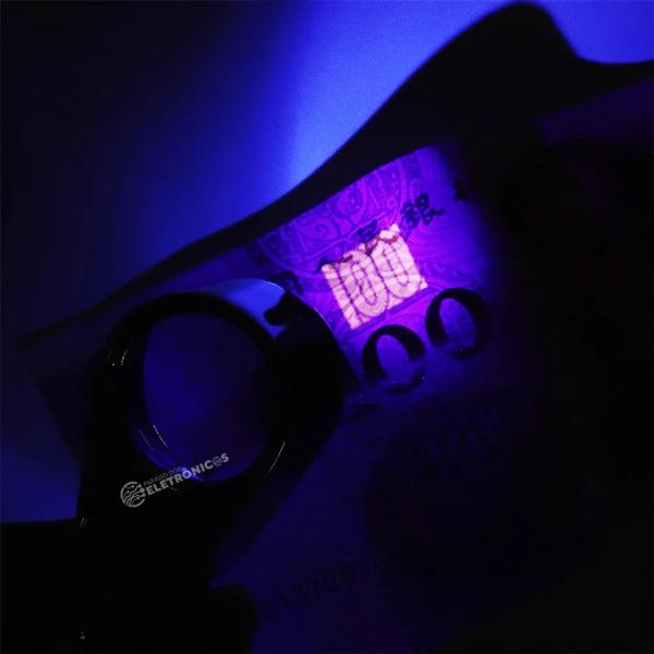 Imagem de Mini Lupa Dupla Aumento Para Joias Com LED Branco e UV 40x25mm alta desempenho - 9890